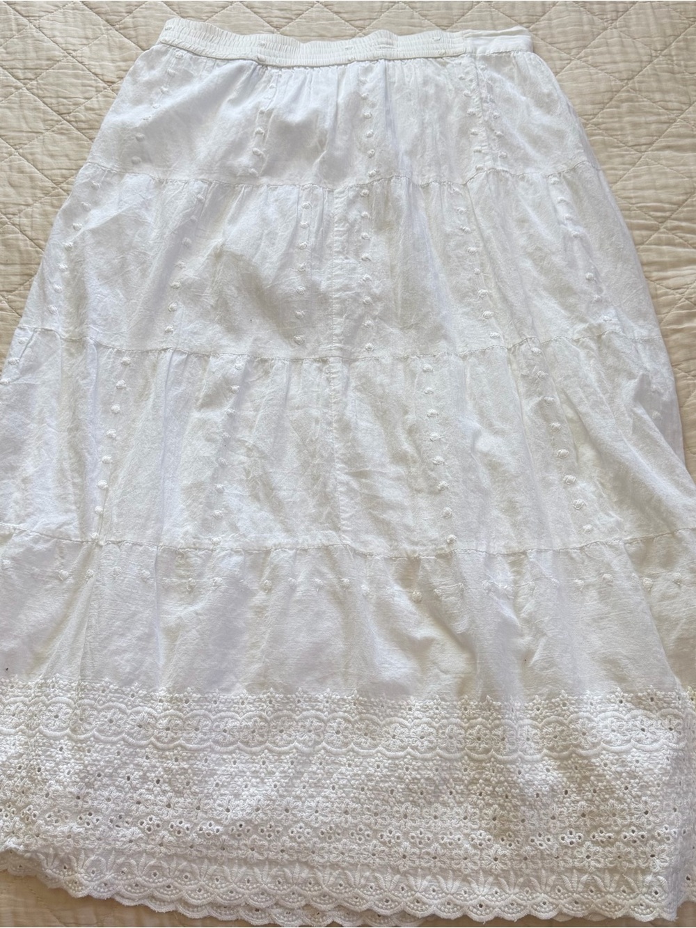 Studio West White Cotton Maxi Skirt M Eyelet Embroidery Lace Boho - Picture 3 of 12